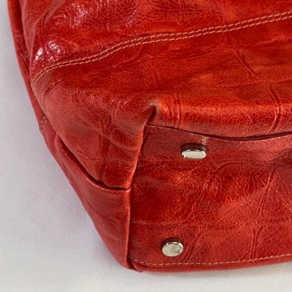 CLAUDIA FIRENZE | Red Croc Embossed Leather Satchel Tote Shoulder bag - Picture 15 of 15